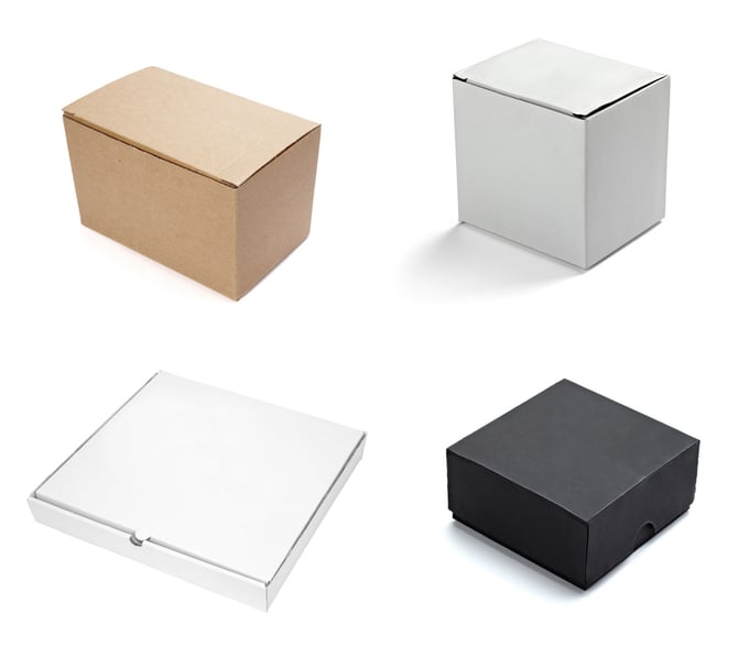 collection of  various white boxes on white background. each one is shot separately